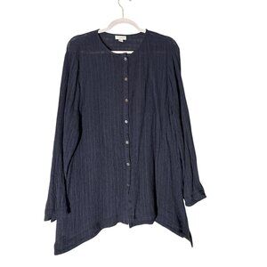 J. Jill PureJill Black Button-Front Crinkle Linen Cotton Long Sleeve Tunic Sz L